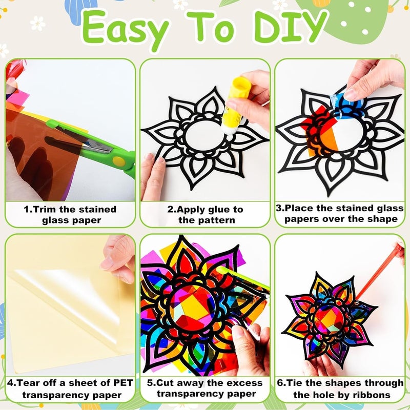 EggSun 36 Sets Mandala Suncatchers Craft Kit for Kids Adults Ornaments Stained Glass Window Arts and Crafts Paper Kit for VBS Classroom Holiday Birthday Projects Home Party Decorations Ages 4 8 12 - Image 3
